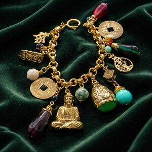 Vintage Gold Bracelet with Multicolor Charms